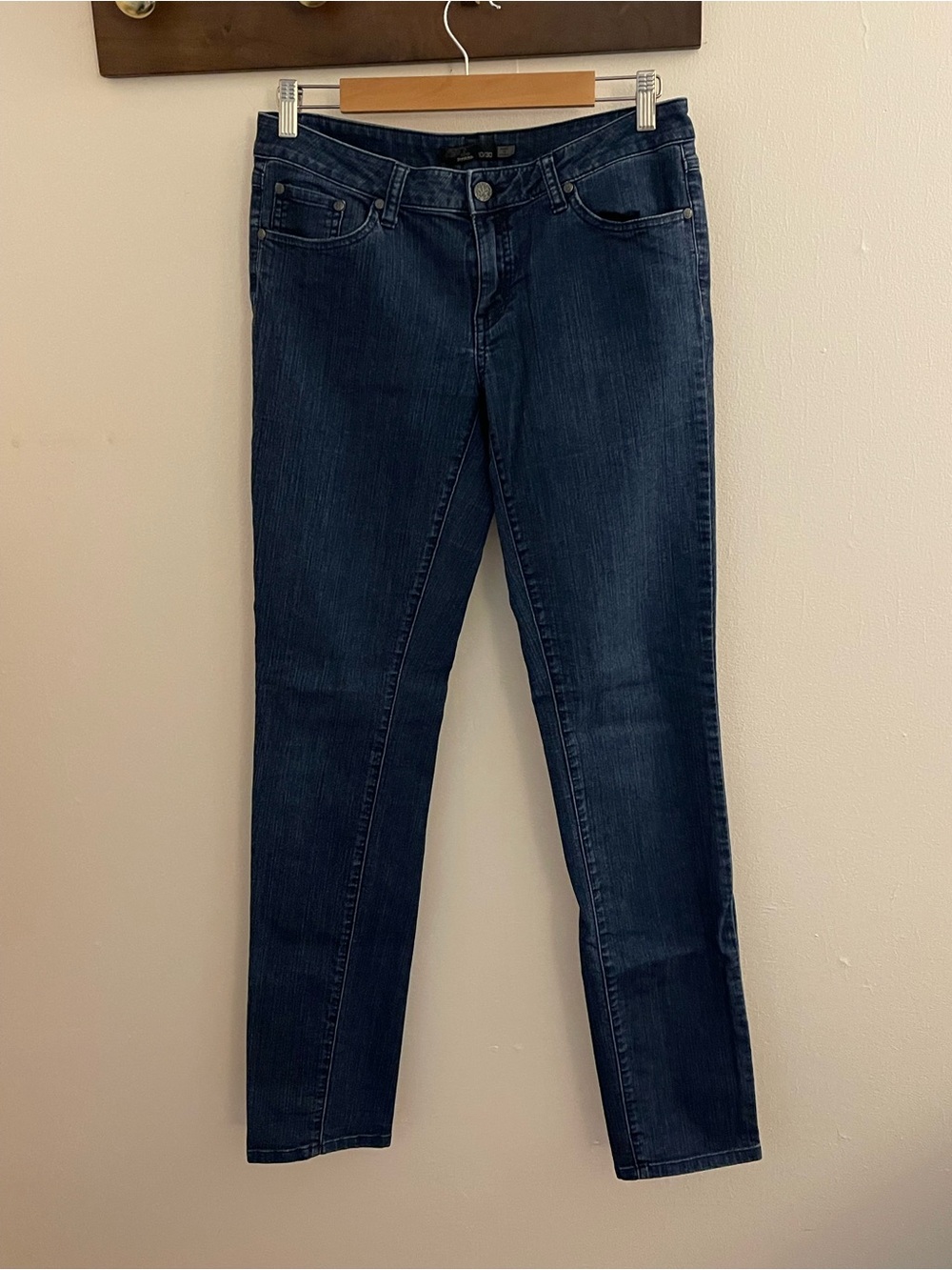 prAna Women’s Dark Wash Straight Slim Stretch Jeans Size 10/30 Blue Mid Rise